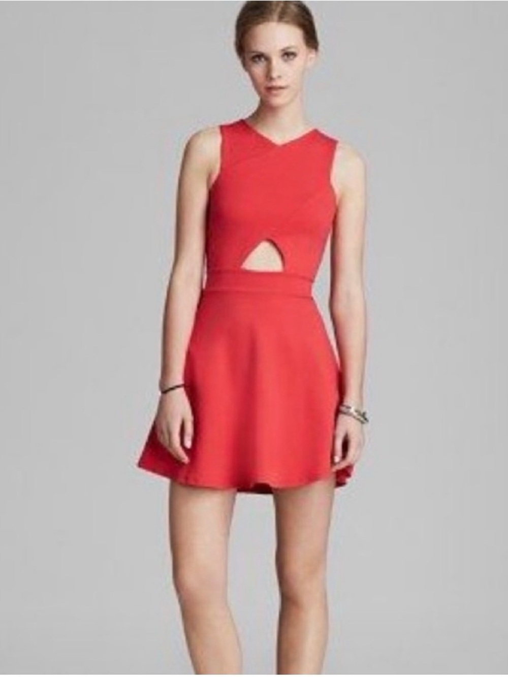 Aqua Red Sleeveless Cutout Skater Dress